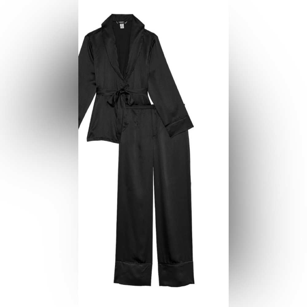 Elegant Black Satin Sleepwear Set, lux , high quality , size L , pants and top